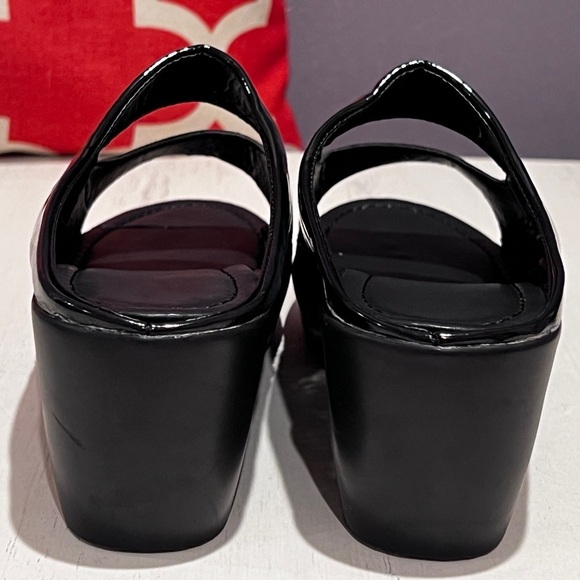 NWOT - Black Patent Leather Mule Sandals with Black Rhinestone Accents - Picture 5 of 8